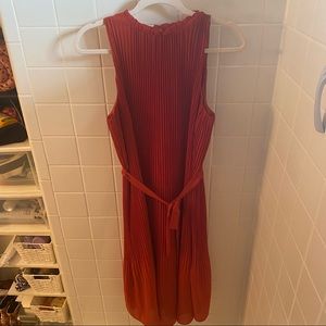 Pleated Red Midi Dress